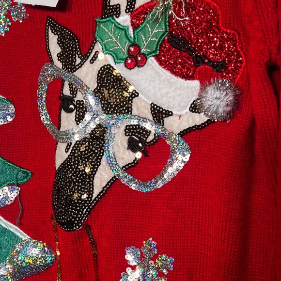 NWT M Christmas Sweater United States Sweaters Red Festive Tree Reindeer Orname - Picture 5 of 16